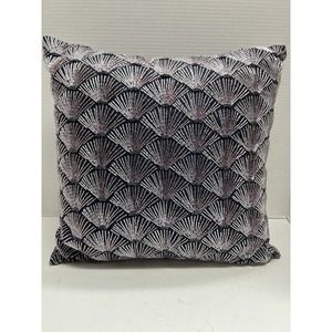 Z Gallerie 16” X 16” Beaded Fan Pillow Navy w/ Pink & Navy Beading EUC